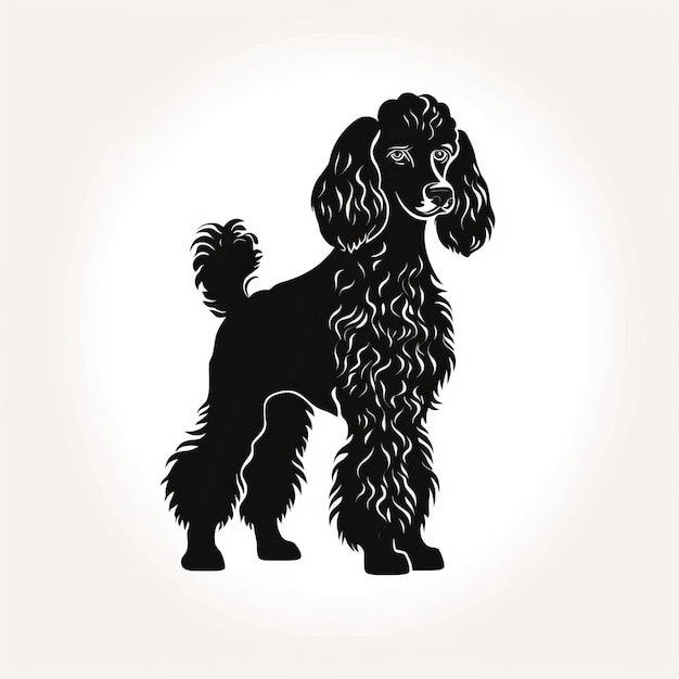 Photo a silhouette black poodle dog standing on a white background