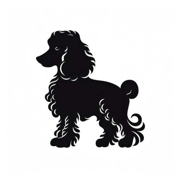 Photo a silhouette black poodle dog standing on a white background