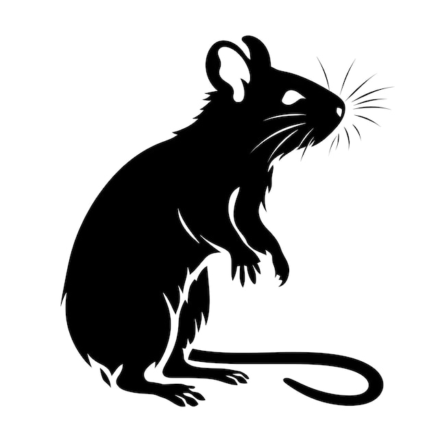 A silhouette black rat sitting on its hind legs