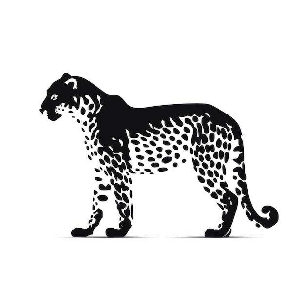 A silhouette black and white drawing of a cheetah