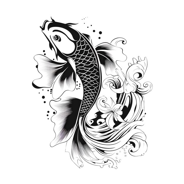 Photo a silhouette black and white drawing of a fish