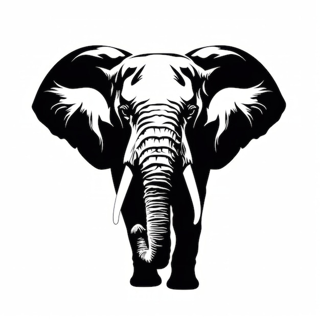 Photo a silhouette black and white elephant with tusks