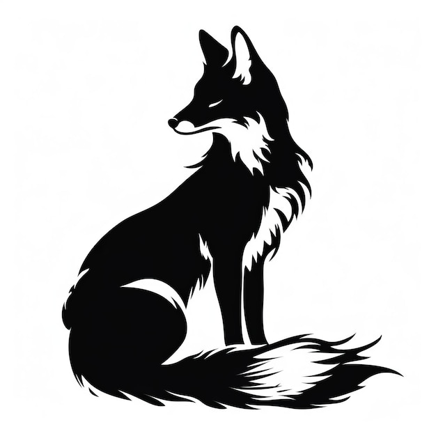 Foto una volpe in bianco e nero della siluetta che si siede su una priorità bassa bianca