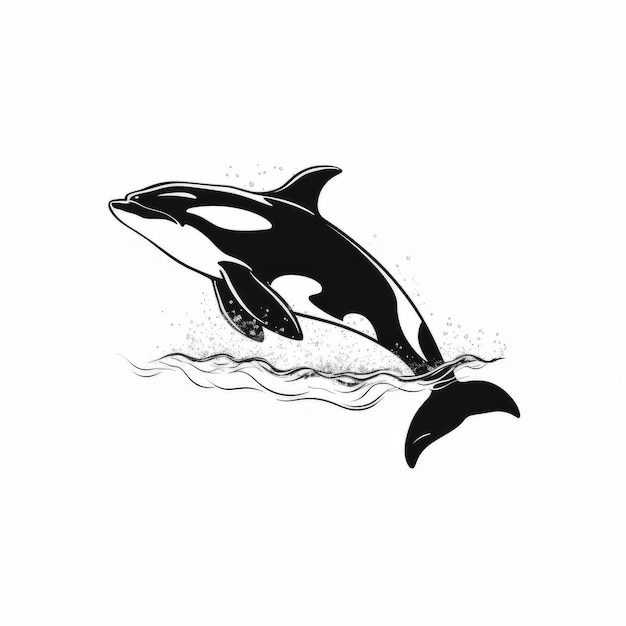 A silhouette black and white orca whale jumping out of the water