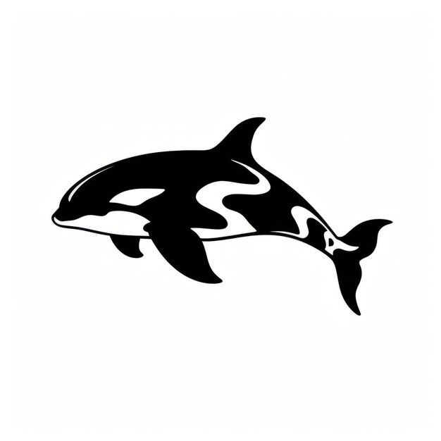 Photo a silhouette black and white orca whale with a long tail