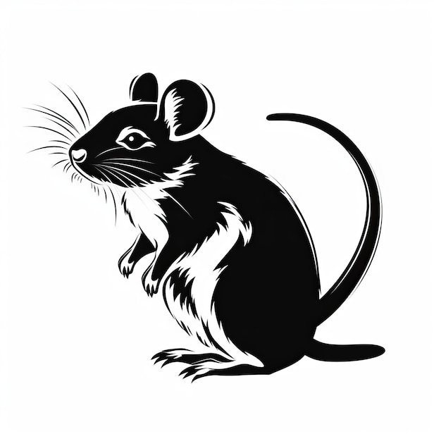 A silhouette black and white rat sitting on its hind legs