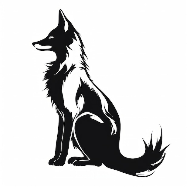 Photo a silhouette black and white wolf sitting down