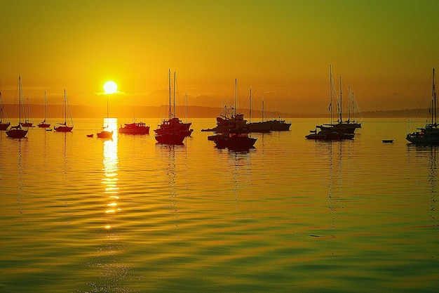 Silhouette of boats in sea during sunset