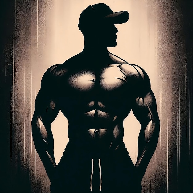 Foto silhouette di un bodybuilder con un berretto