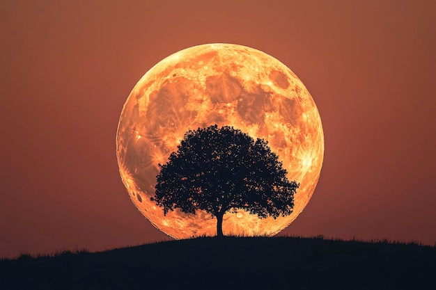 Silhouette boom tegen een gloeiende volle maan