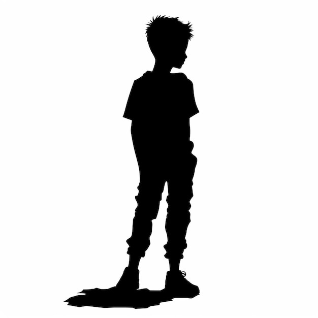 Photo a silhouette of a boy and a shadow on a white background