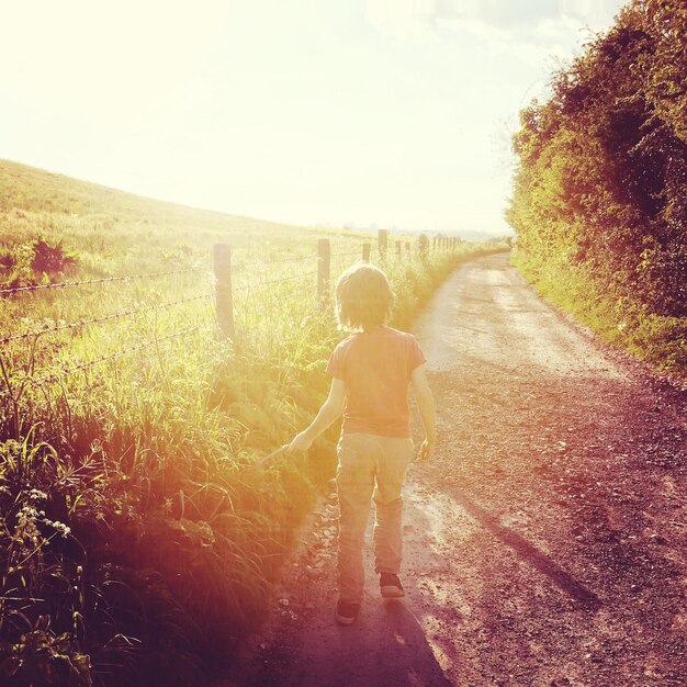 Photo silhouette of boy standing on path