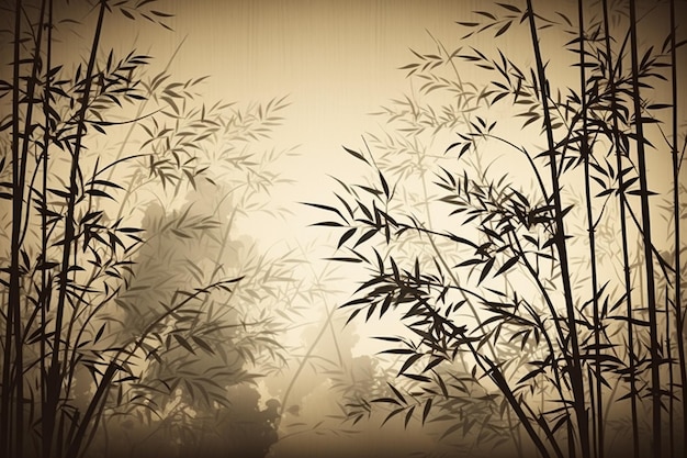 Silhouette of branches of a bamboo on paper background