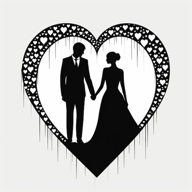 Photo a silhouette of a bride and groom holding hands in a heart generative ai