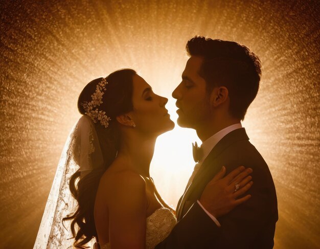 silhouette of bride and groom