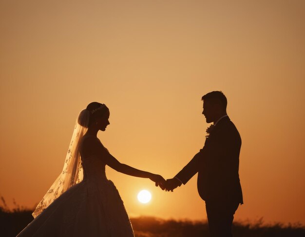 silhouette of bride and groom