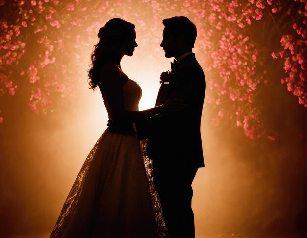 silhouette of bride and groom