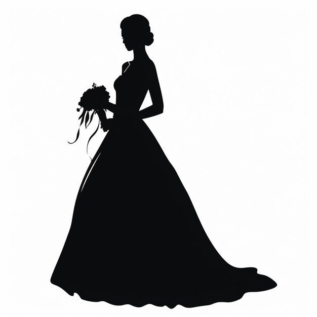 silhouette of a bride in a wedding dress holding a bouquet generative ai