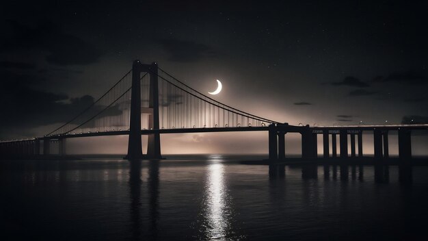 Silhouette of the bridge over the water