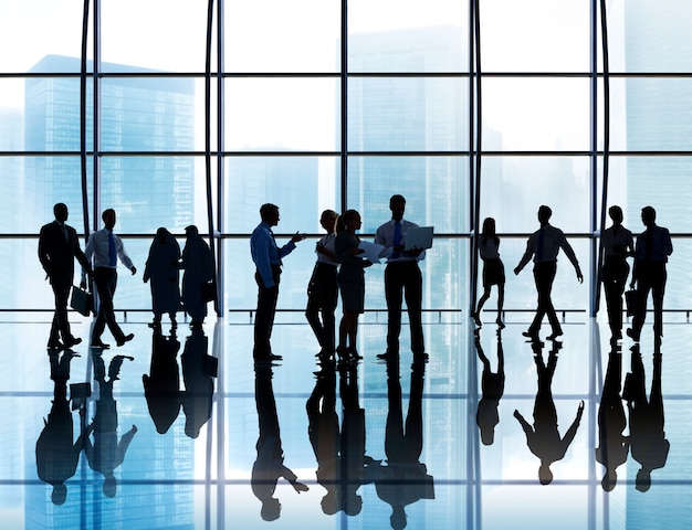 silhouette business people corporate connection discussion meeting concept