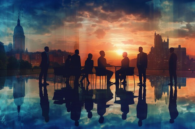 Silhouette Business People Meeting Cityscape Cityscape Teamwork Concept