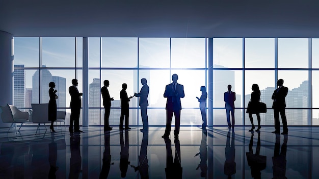 Silhouette of Business People Posing by Windows