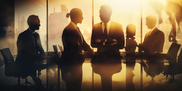 Silhouette of business people that working together in the office Beautiful colorful illustration Vector style Generative AI