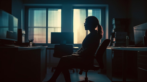 Silhouette of business woman in the office Generative Ai