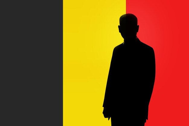 Silhouette of businessman on the background of the Belgian flag Silhouette of a man