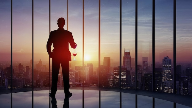 Silhouette of businessman enjoying the view