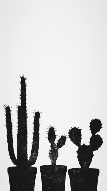 Silhouette of cacti in pots