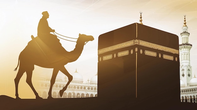 a silhouette of a camel and a building with the sun behind it