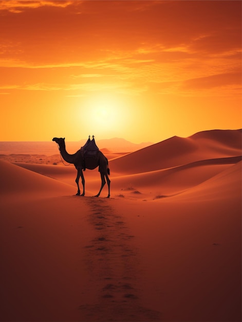 Silhouette of a camel in the desert