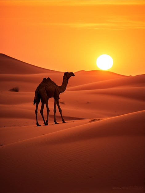 砂漠のラクダのシルエット