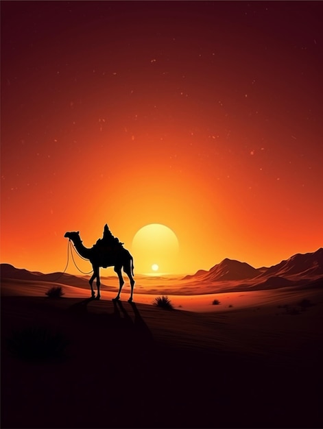 Silhouette of a camel in the desert