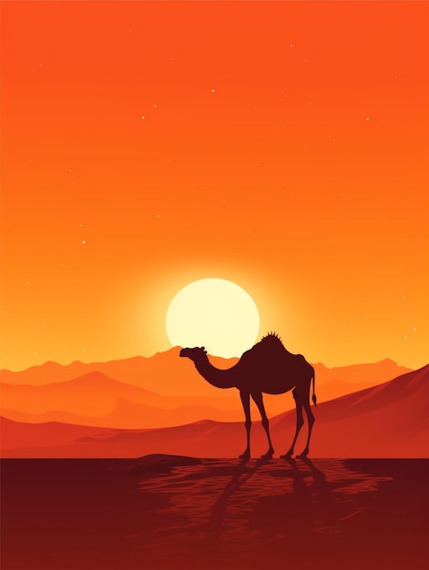 Silhouette of a camel in the desert