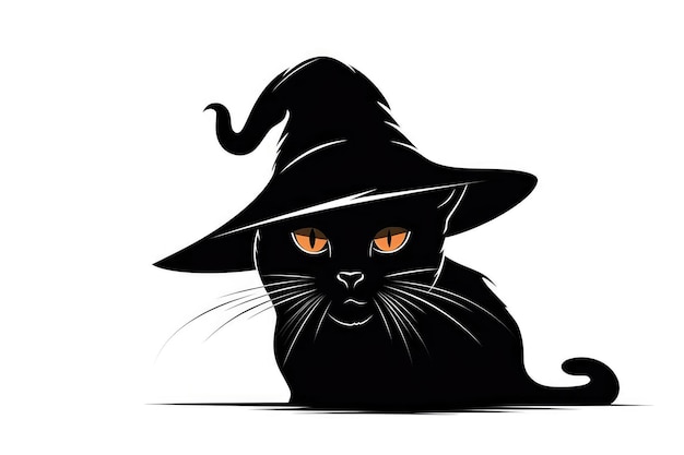 Silhouette Of Cat In Cap On White Background Halloween Generative AI