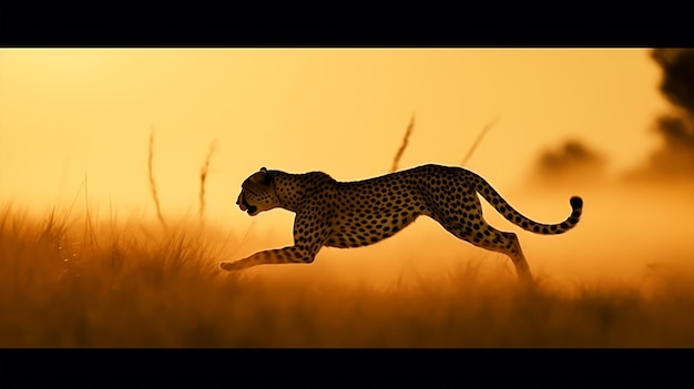 silhouette cheetah which is running very fast