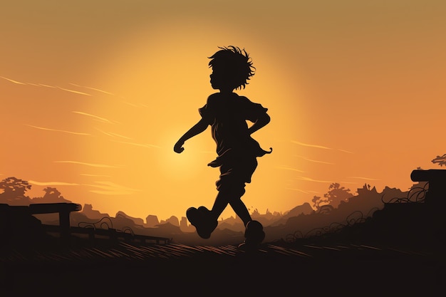 A silhouette of a child running