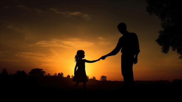 A silhouette of a child and a sunset