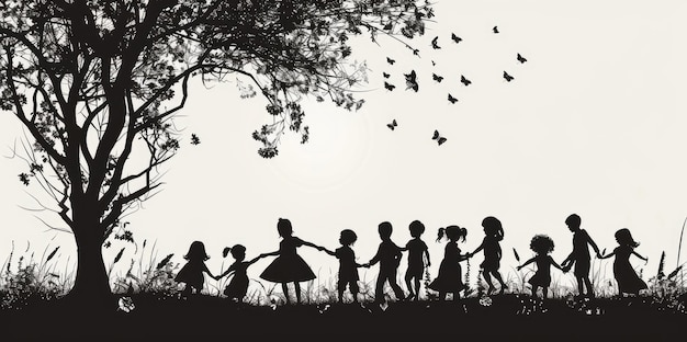 Photo silhouette of children in vector art portraying youthful energy