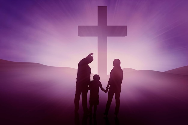 Silhouette of Christian family