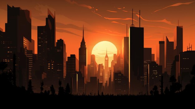 Silhouette of a city full of skyscrapers AI generated Image