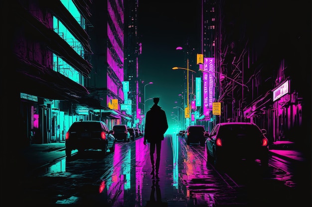 Silhouette in the city at night