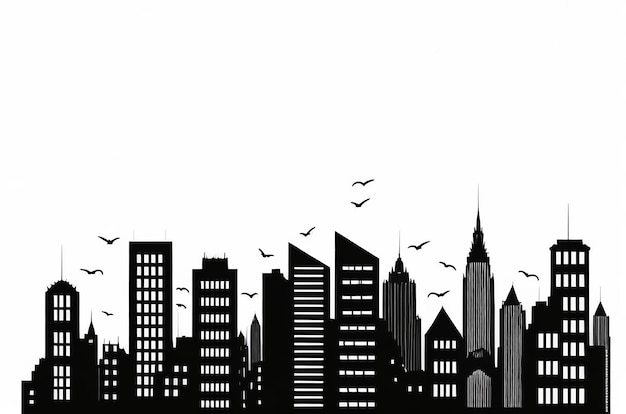 silhouette of city with black and white background