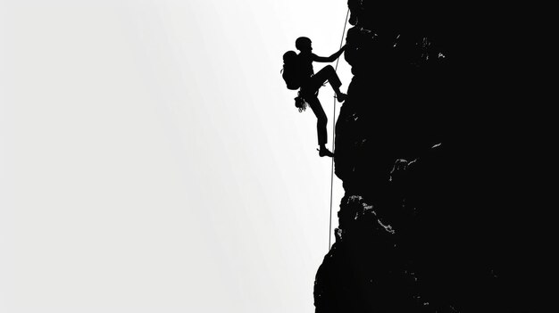 Foto silhouette di un alpinista che scala il bordo delle scogliere