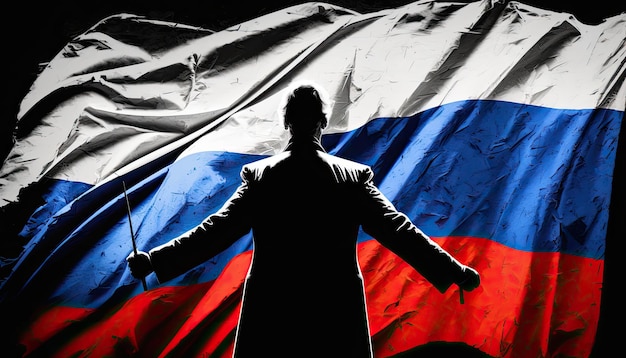 Photo silhouette of conductor on russia flag background country management concept for one person