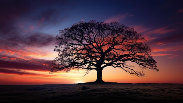 Silhouette of countryside tree in photo