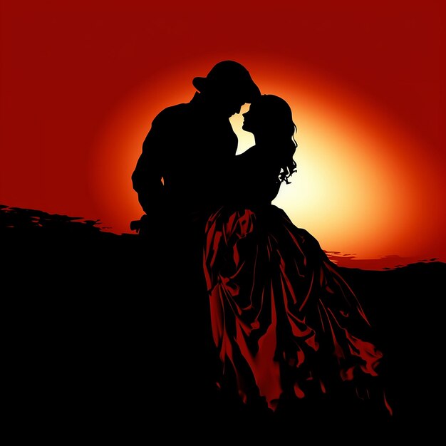 Photo silhouette couple against the sunset background