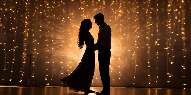 Foto una silhouette di una coppia che balla sotto un cielo stellato una silhouette della coppia che danza sotto un cielo stelle